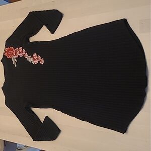 Derek Heart Ribbed Sweater Tunic/Dress with Floral Embroidery